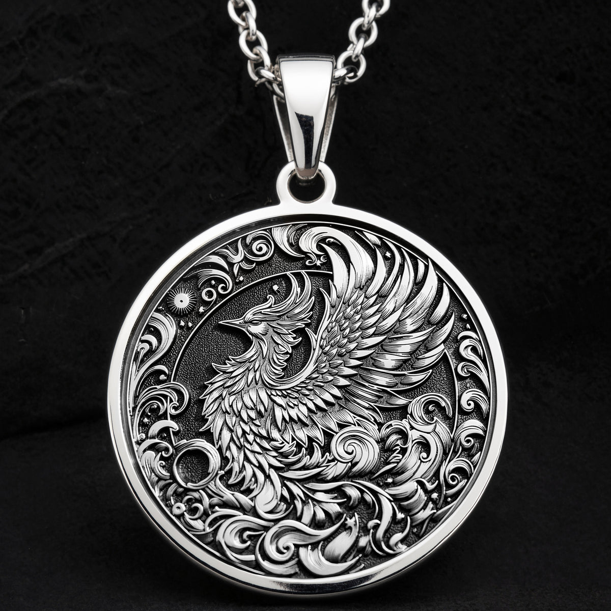 Silver Phoenix Necklace, Phoenix Pendant Silver, Rebirth Symbol Jewelry, Phoenix Rising Charm, Sterling Silver Phoenix, Spiritual Phoenix Jewelry, Mythical Bird Pendant, Silver Phoenix Amulet, Phoenix Medallion, Sacred Phoenix Necklace, Phoenix Totem