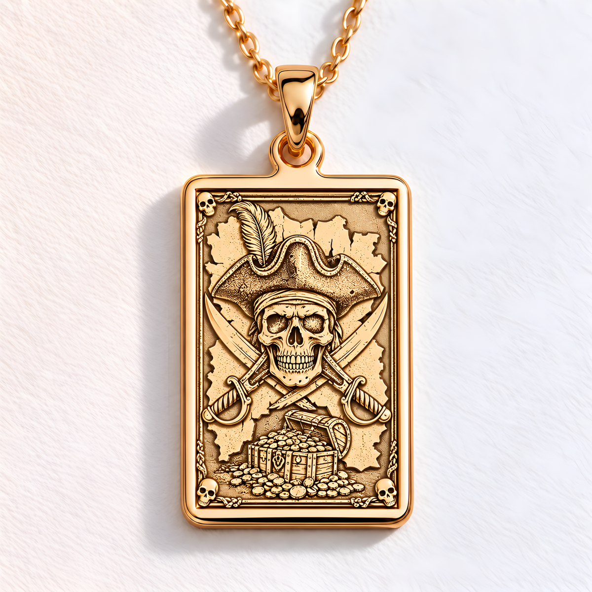 Pirate Skull Jolly Roger Pendant - 14K Gold Plated