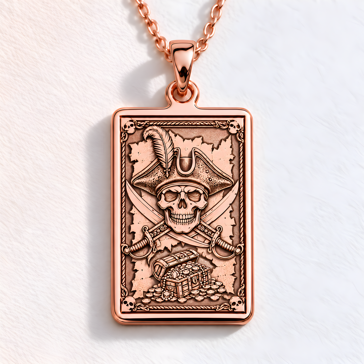 Pirate Skull Jolly Roger Pendant - 14K Rose Gold Plated