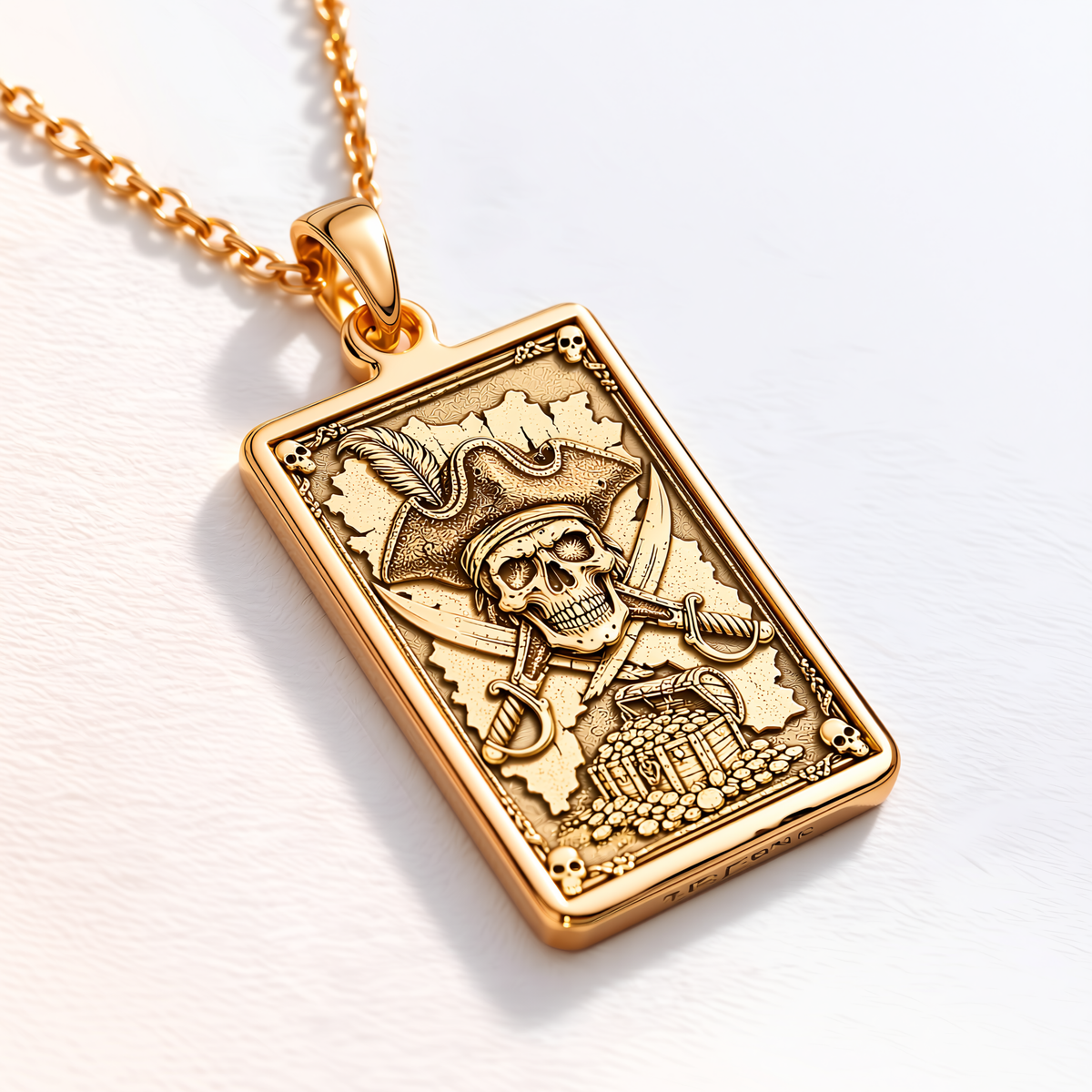 Pirate Skull Jolly Roger Pendant - 14K Solid Gold, Left Angle View