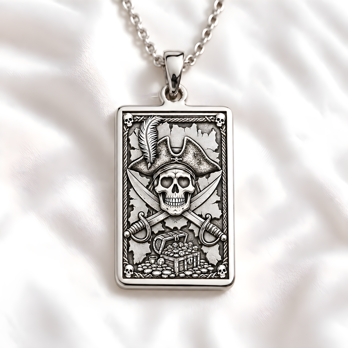 Pirate Skull Jolly Roger Pendant - 925 Sterling Silver