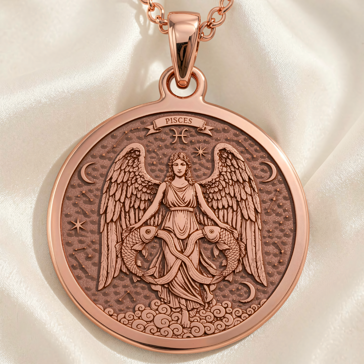 Pisces Zodiac Astrological Sign Necklace | Silver & Plated Options - Birthdate Jewelry & Zodiac Horoscope - 14K Rose Gold Plated Front View