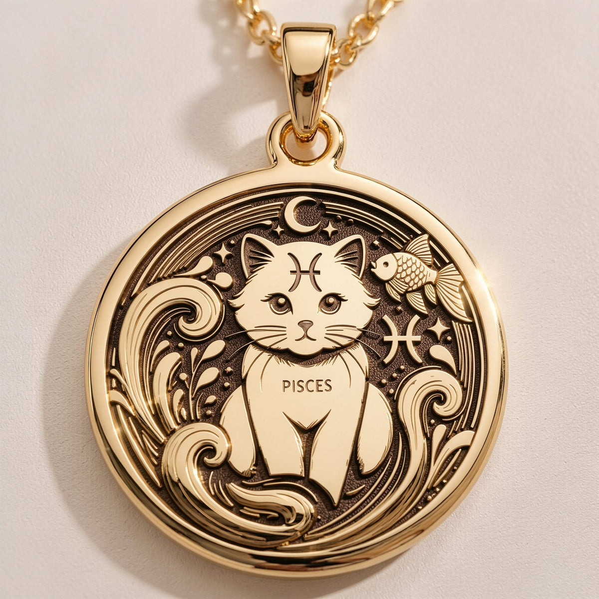 Pisces Zodiac Astrological Sign Pendant - 14K Gold Plated