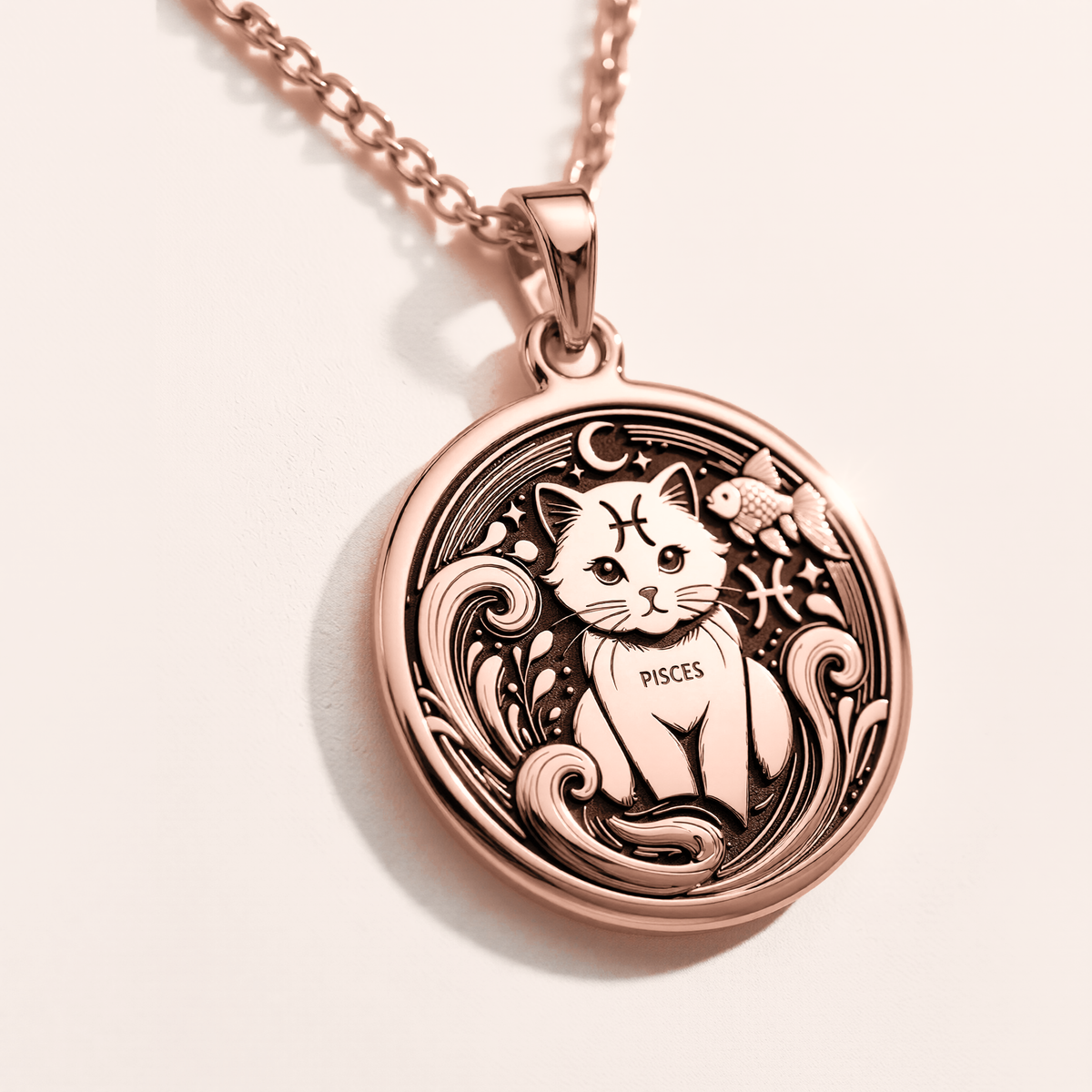 Pisces Zodiac Astrological Sign Pendant - 14K Rose Gold Plated