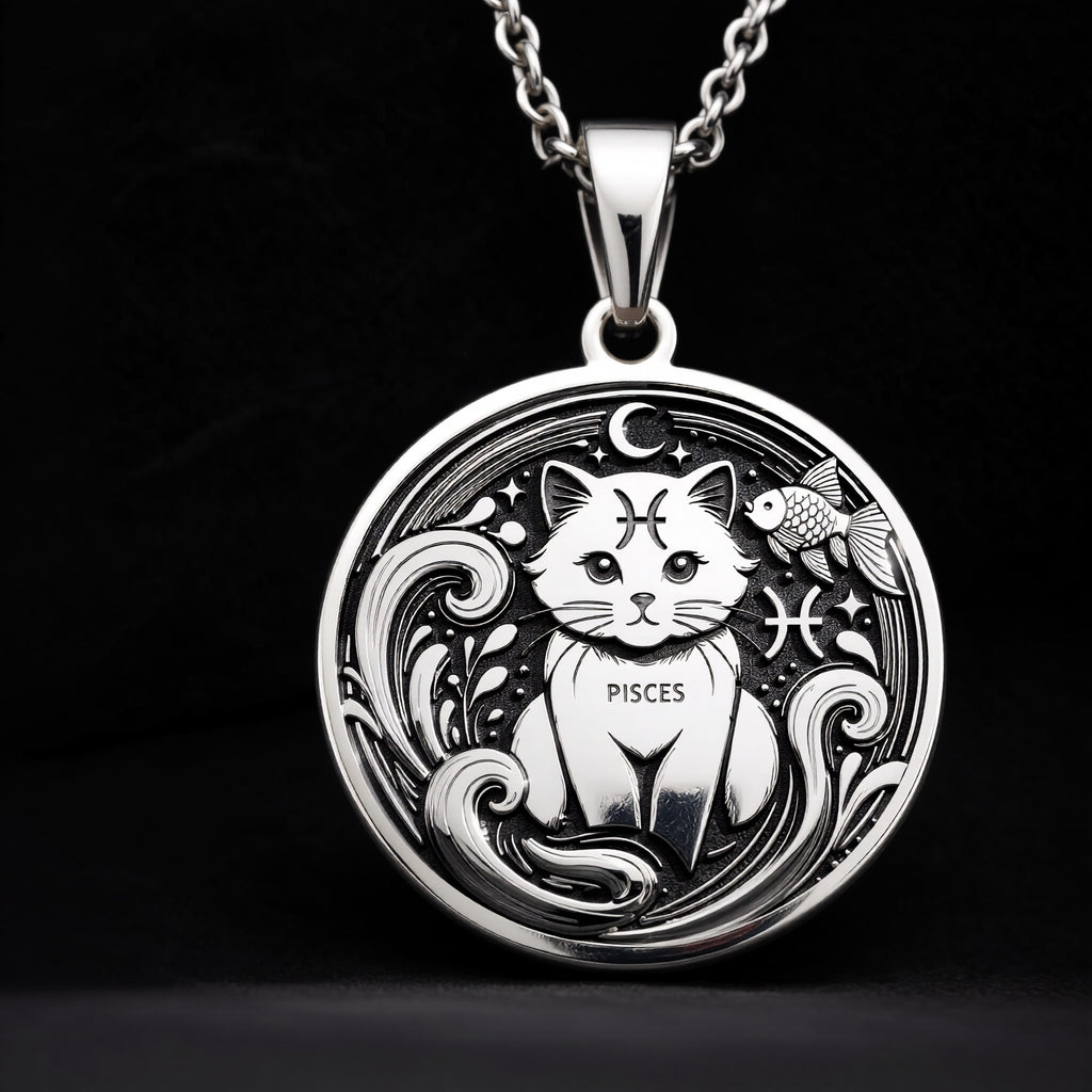 Sterling silver Pisces Zodiac necklace with a detailed cat-themed pendant. Handcrafted astrology jewelry, perfect for women, Pisces birthdays, horoscope lovers, and minimalist personalized gifts. - View 8