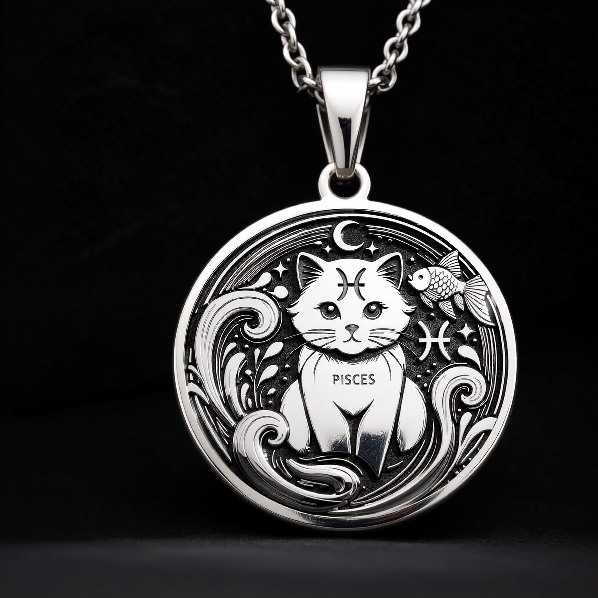 Sterling silver Pisces Zodiac necklace with a detailed cat-themed pendant. Handcrafted astrology jewelry, perfect for women, Pisces birthdays, horoscope lovers, and minimalist personalized gifts. - View 8