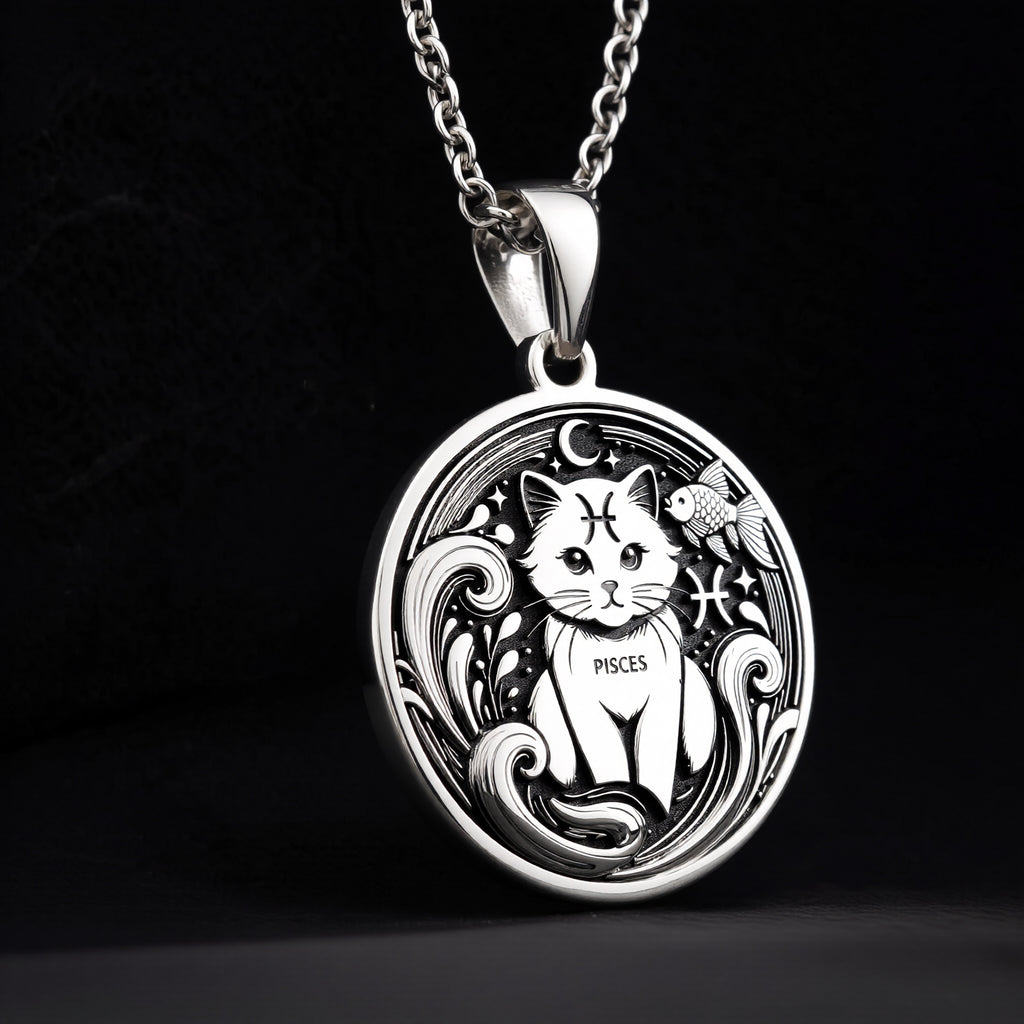 Sterling silver Pisces Zodiac necklace with a detailed cat-themed pendant. Handcrafted astrology jewelry, perfect for women, Pisces birthdays, horoscope lovers, and minimalist personalized gifts. - View 9
