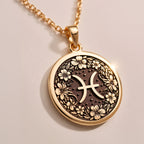 Pisces Zodiac Floral Medallion Necklace - Astrological Sign Birthday Gift - Görsel 2, 14K Gold Pisces