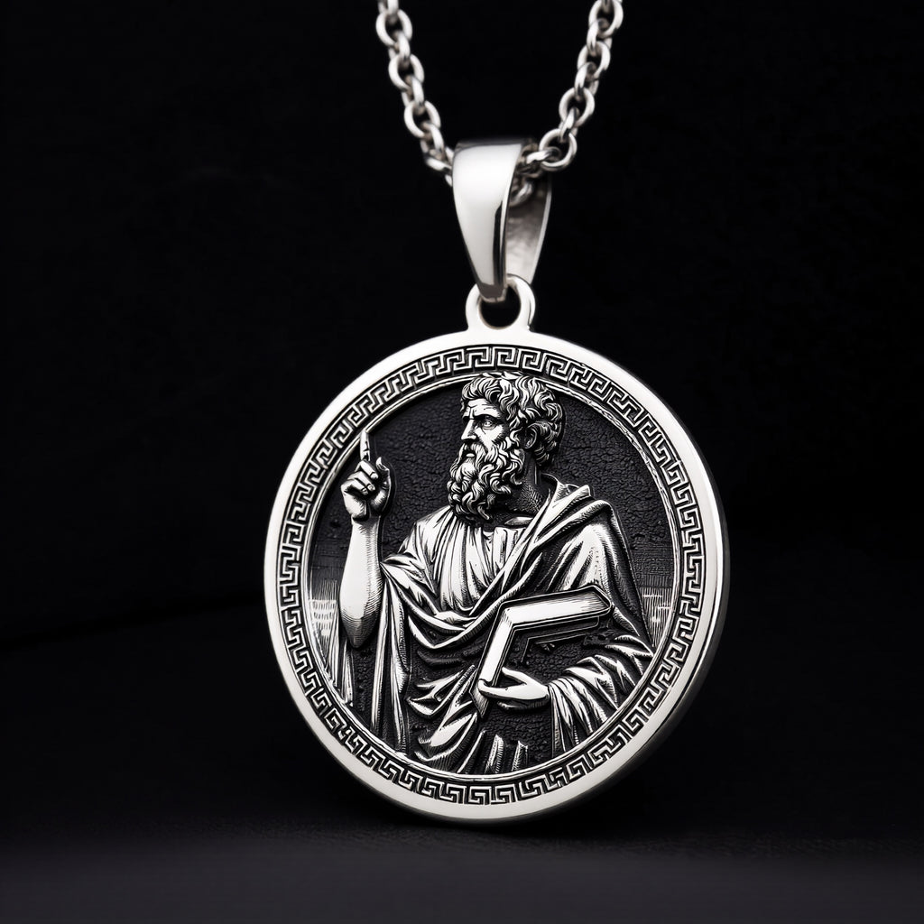 A personalized 925 sterling silver Plato necklace. This gift for him or her symbolizes reason and "The Republic," a cherished keepsake.