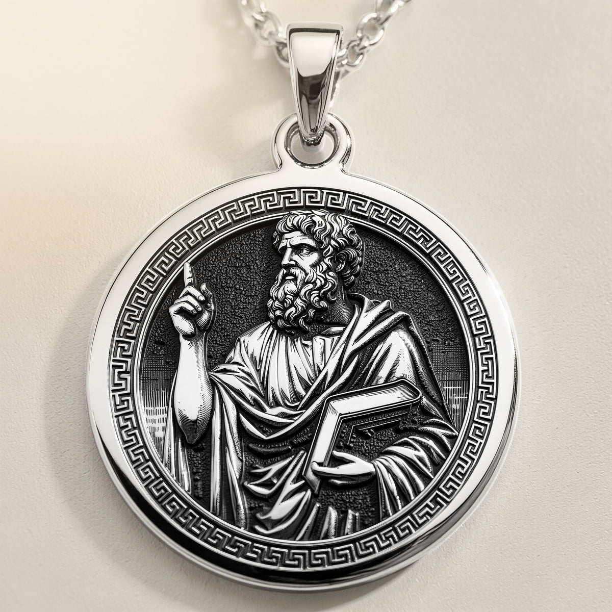 A striking 925 sterling silver Plato charm. The art shows the philosopher, a meaningful piece of dark academia jewelry for a thinker. - View 2