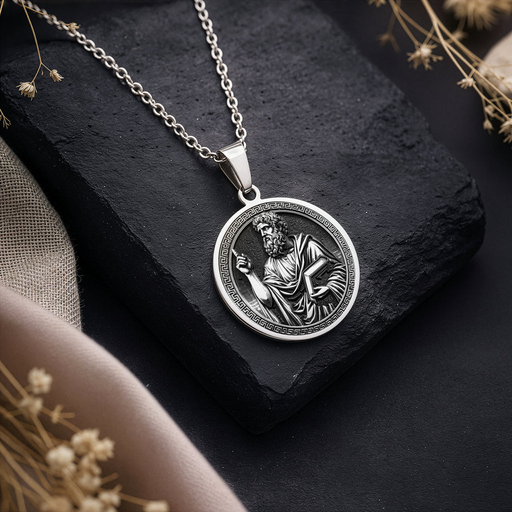 A striking 925 sterling silver Plato charm. The art shows the philosopher, a meaningful piece of dark academia jewelry for a thinker. - View 3