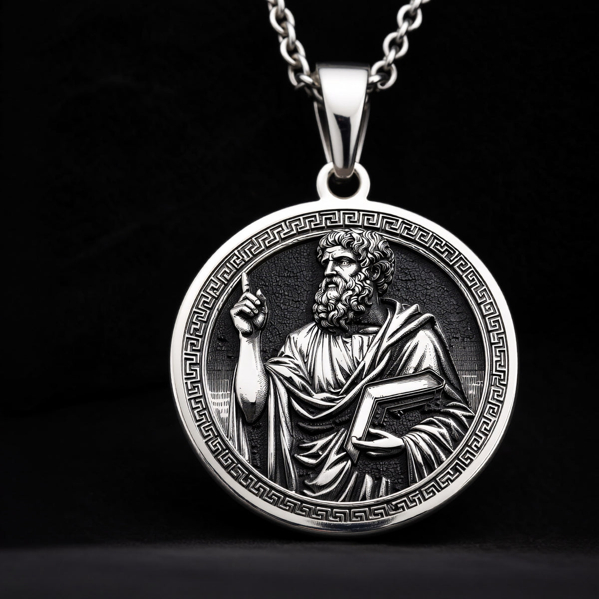 A striking 925 sterling silver Plato charm. The art shows the philosopher, a meaningful piece of dark academia jewelry for a thinker. - View 8