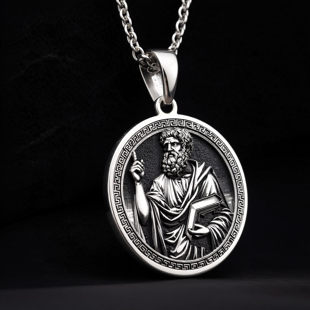 A striking 925 sterling silver Plato charm. The art shows the philosopher, a meaningful piece of dark academia jewelry for a thinker. - View 9