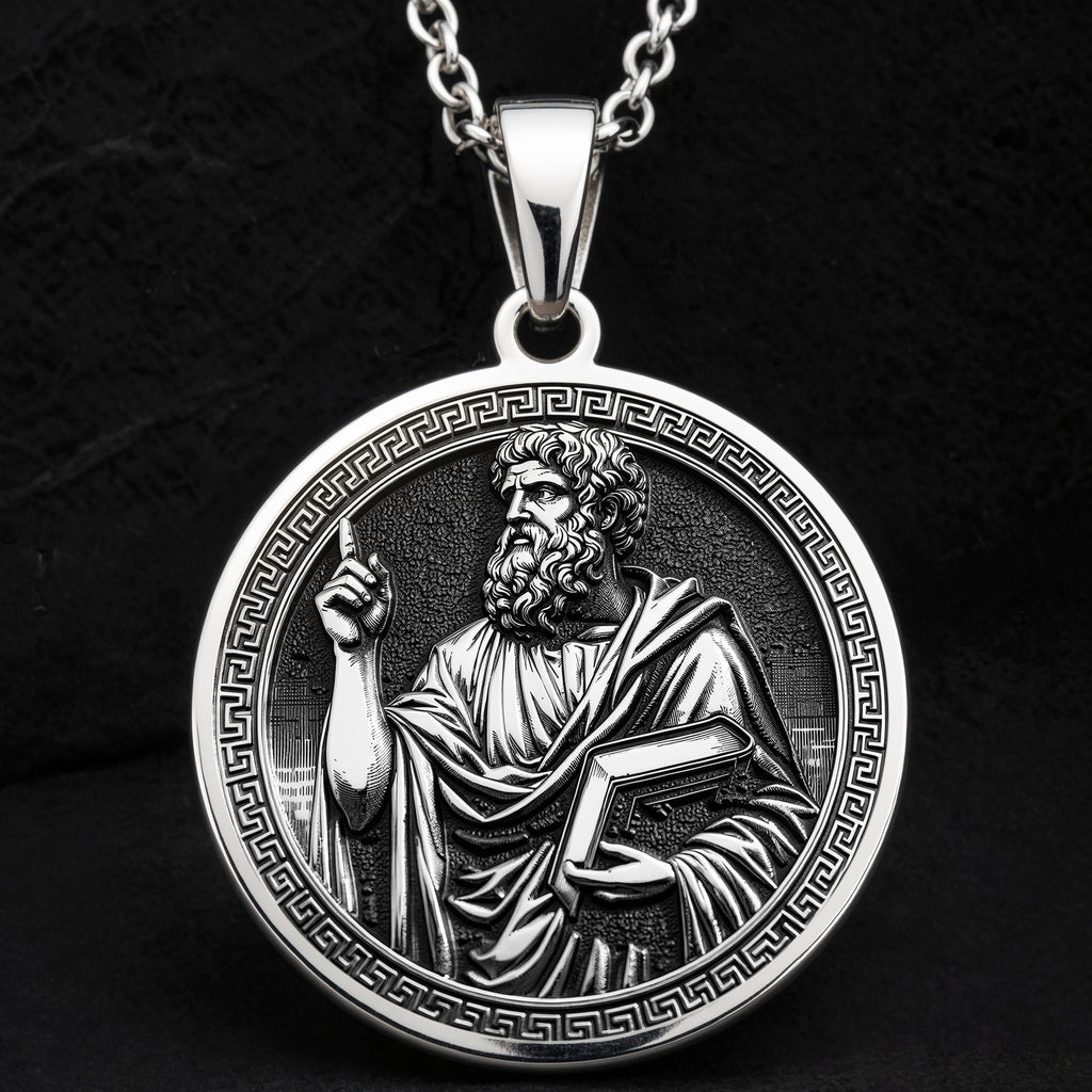 A striking 925 sterling silver Plato charm. The art shows the philosopher, a meaningful piece of dark academia jewelry for a thinker.