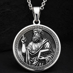A striking 925 sterling silver Plato charm. The art shows the philosopher, a meaningful piece of dark academia jewelry for a thinker.
