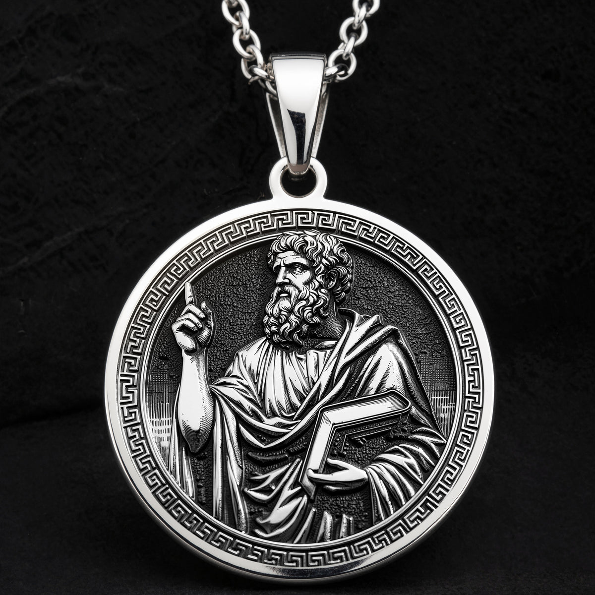 A striking 925 sterling silver Plato charm. The art shows the philosopher, a meaningful piece of dark academia jewelry for a thinker.