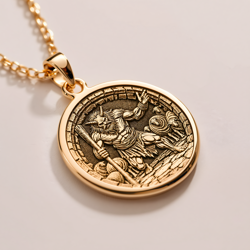 Polyphemus Cyclops Monster Pendant - 14K Solid Gold, Left Angle View