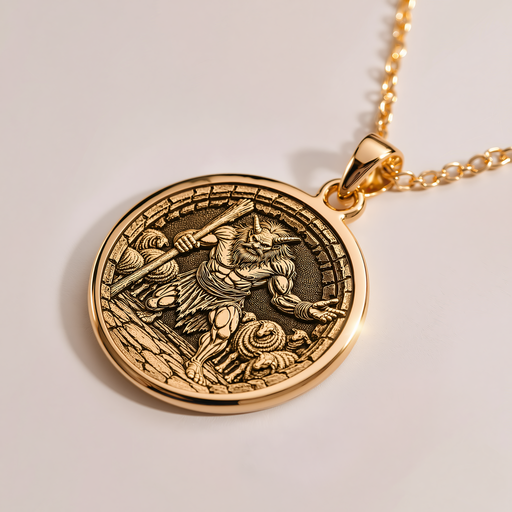 Polyphemus Cyclops Monster Pendant - 14K Solid Gold, Right Angle View