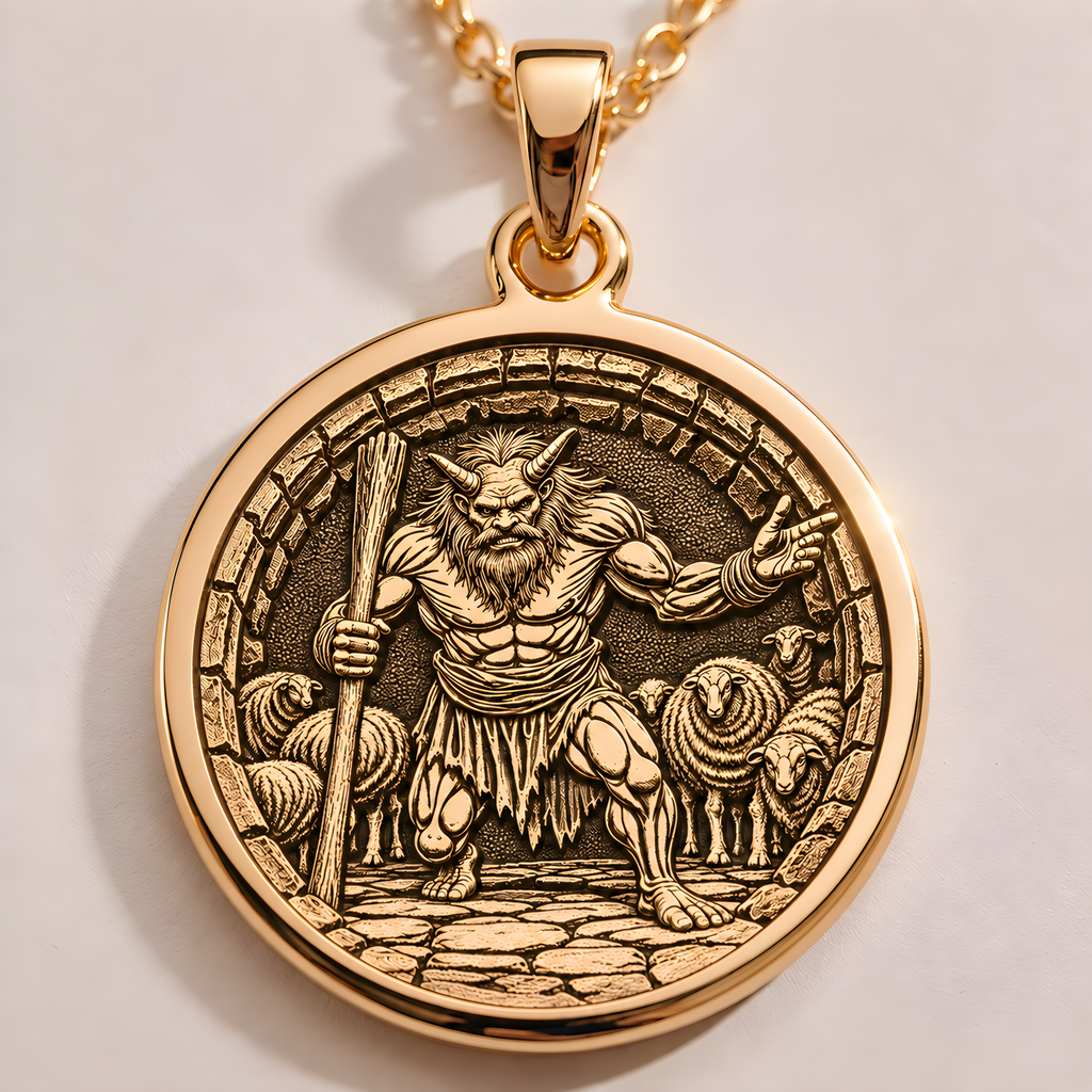Polyphemus Pendant Necklace: 14K Gold Greek Cyclops, Monster Lore Jewelry - View 2