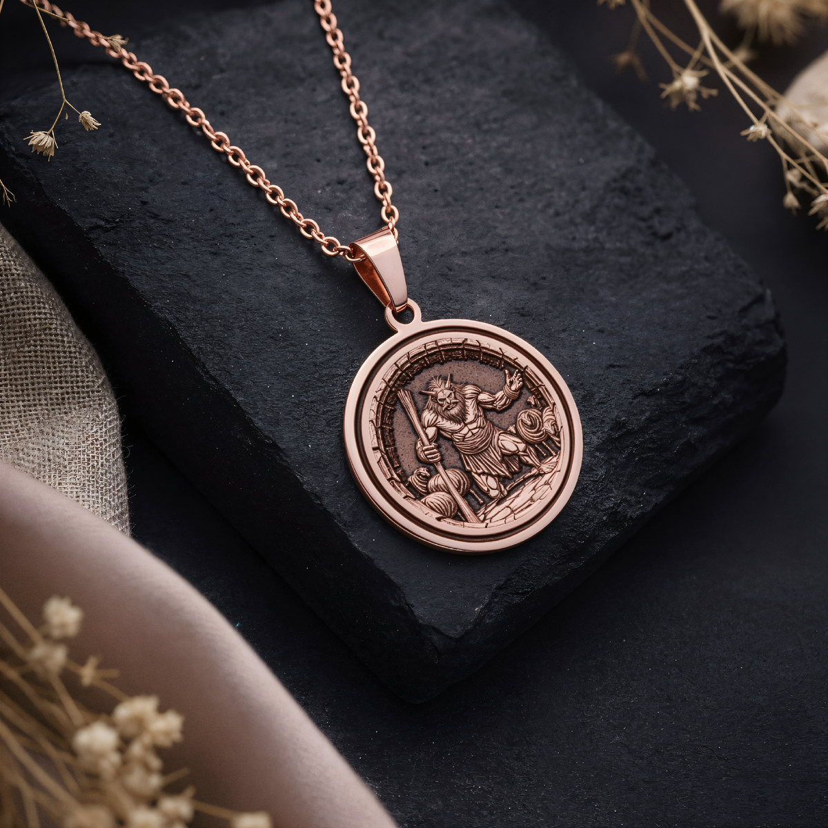 Polyphemus Cyclops Monster Pendant in a polished rose gold finish.
