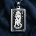 A personalized 925 sterling silver Pomeranian Boo necklace. This gift celebrates the whimsical spirit of the Pom, a cherished pet memorial keepsake.
