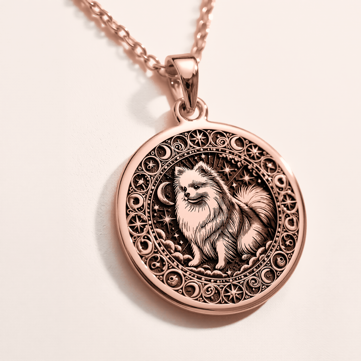 Pomeranian Dog Spirit Animal Medallion - 14K Rose Gold Plated
