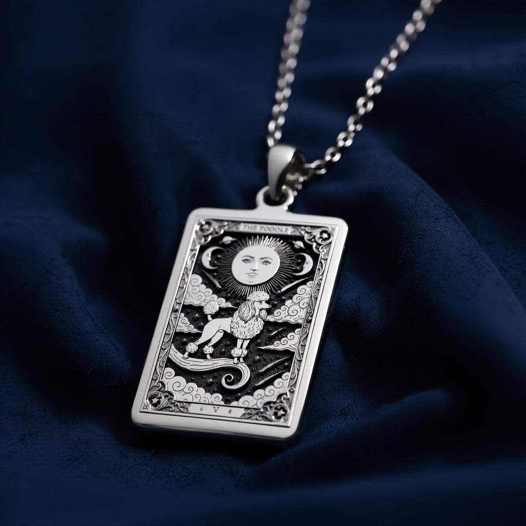 A striking 925 sterling silver Poodle charm. The art shows the celestial dog, a meaningful piece of jewelry for a pet owner. - View 6