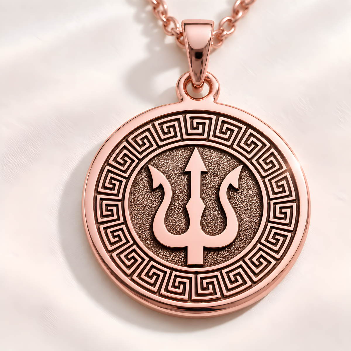 Poseidon Trident Sea God Necklace - 14K Rose Gold Plated