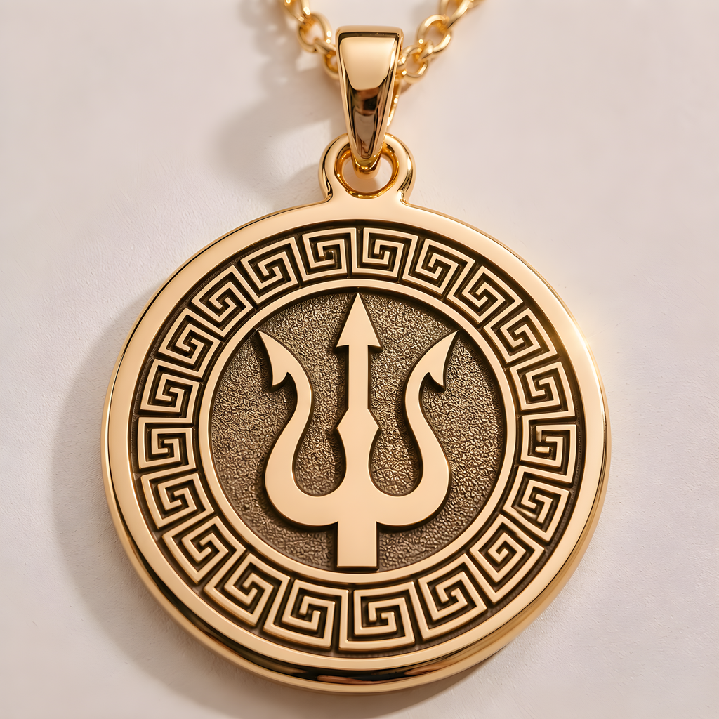 Poseidon Necklace: 14K Gold with sea god trident charm mythology talisman amulet - View 153
