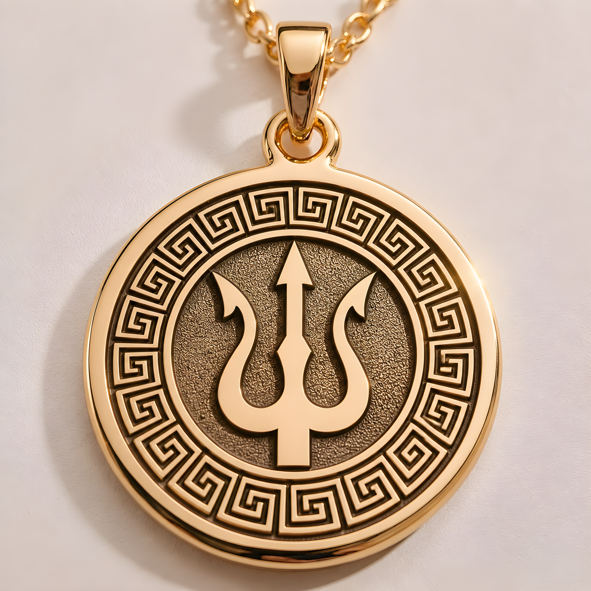 Poseidon Necklace: 14K Gold with sea god trident charm mythology talisman amulet - View 153