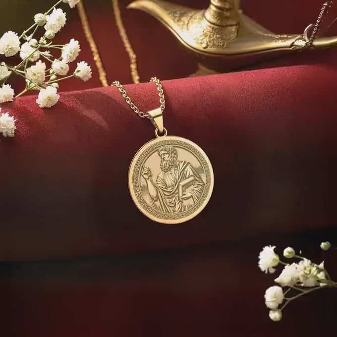 Plato Pendant Necklace | 14K Solid Gold - Ancient Greek Philosophy Personalized Gift