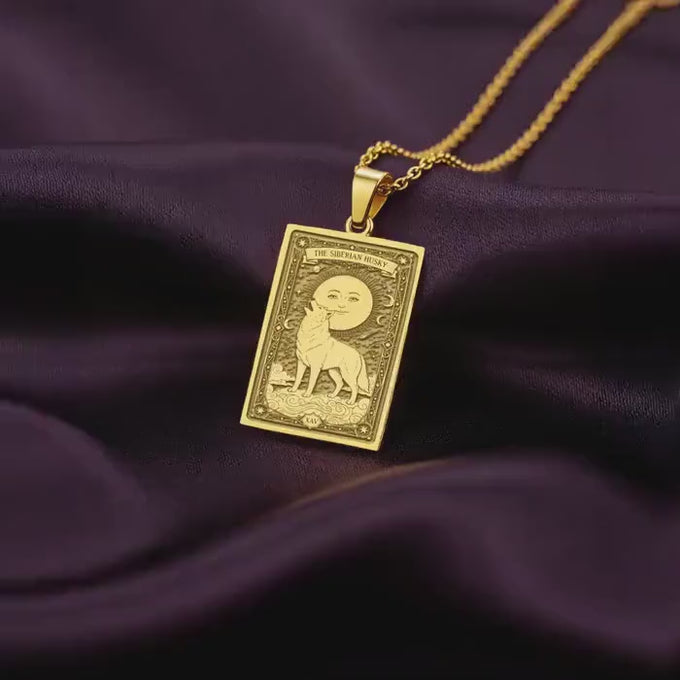 Siberian Husky Tarot Dog Medallion | 14K Solid Gold - Spirit Animal Pet Memorial