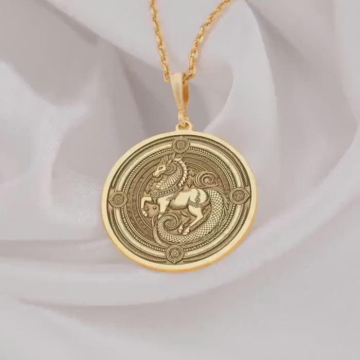 Sleipnir Viking Horse Pendant | 14K Solid Gold - Norse Mythology Protection Talisman