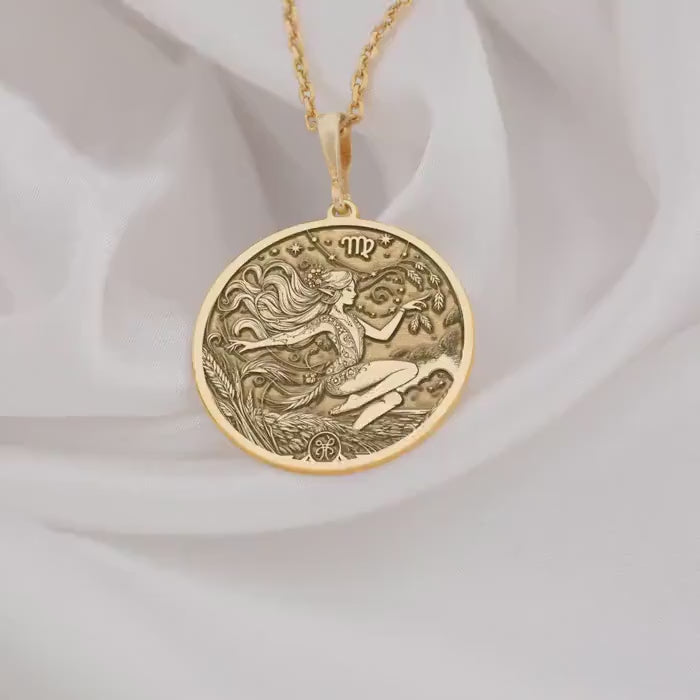 Virgo Maiden Zodiac Necklace | 14K Solid Gold - Astrological Sign Birthdate Jewelry