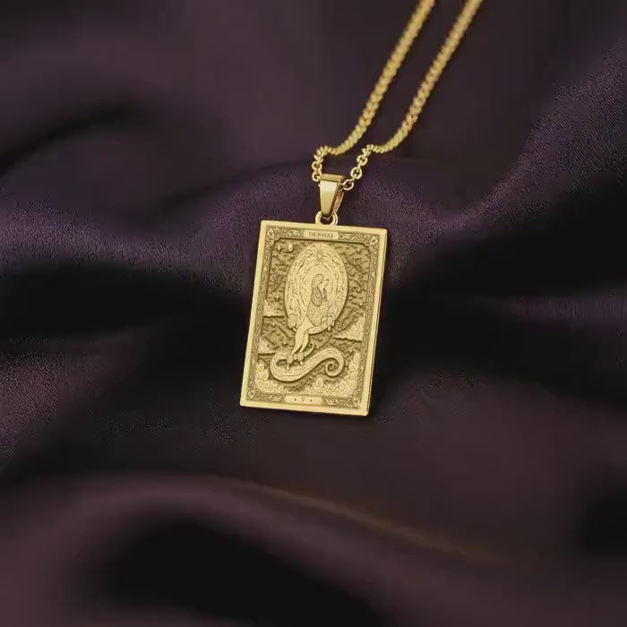 Art Nouveau Poodle Tarot Necklace | 14K Solid Gold - Spirit Animal Custom Pet Jewelry