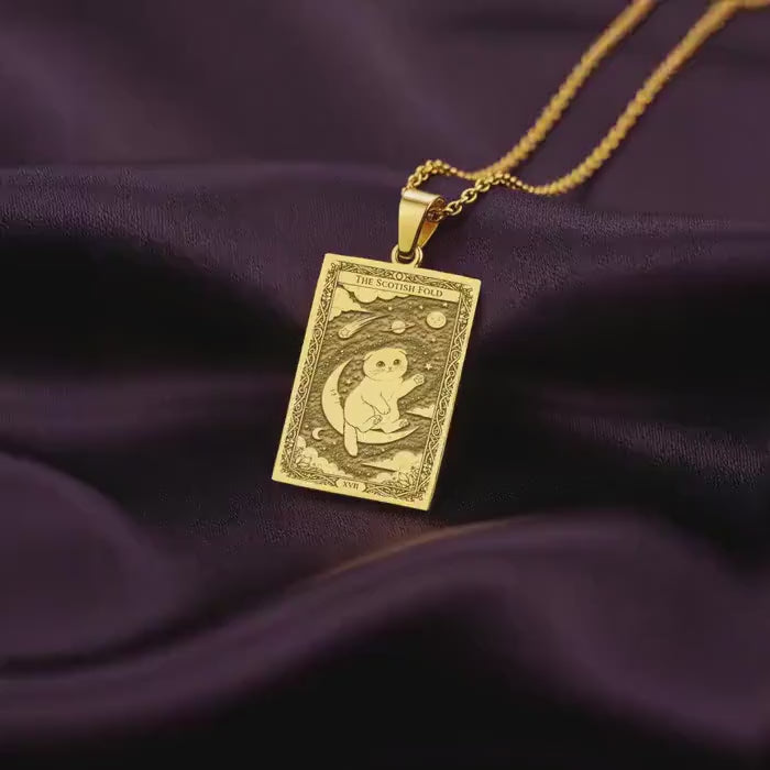 Scottish Fold Tarot Necklace | 14K Solid Gold - Spirit Animal