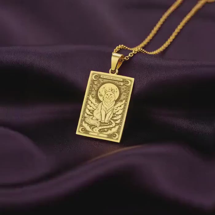 Turkish Angora Cat Tarot Pendant | 14K Solid Gold - Animal Lover Spirit Animal