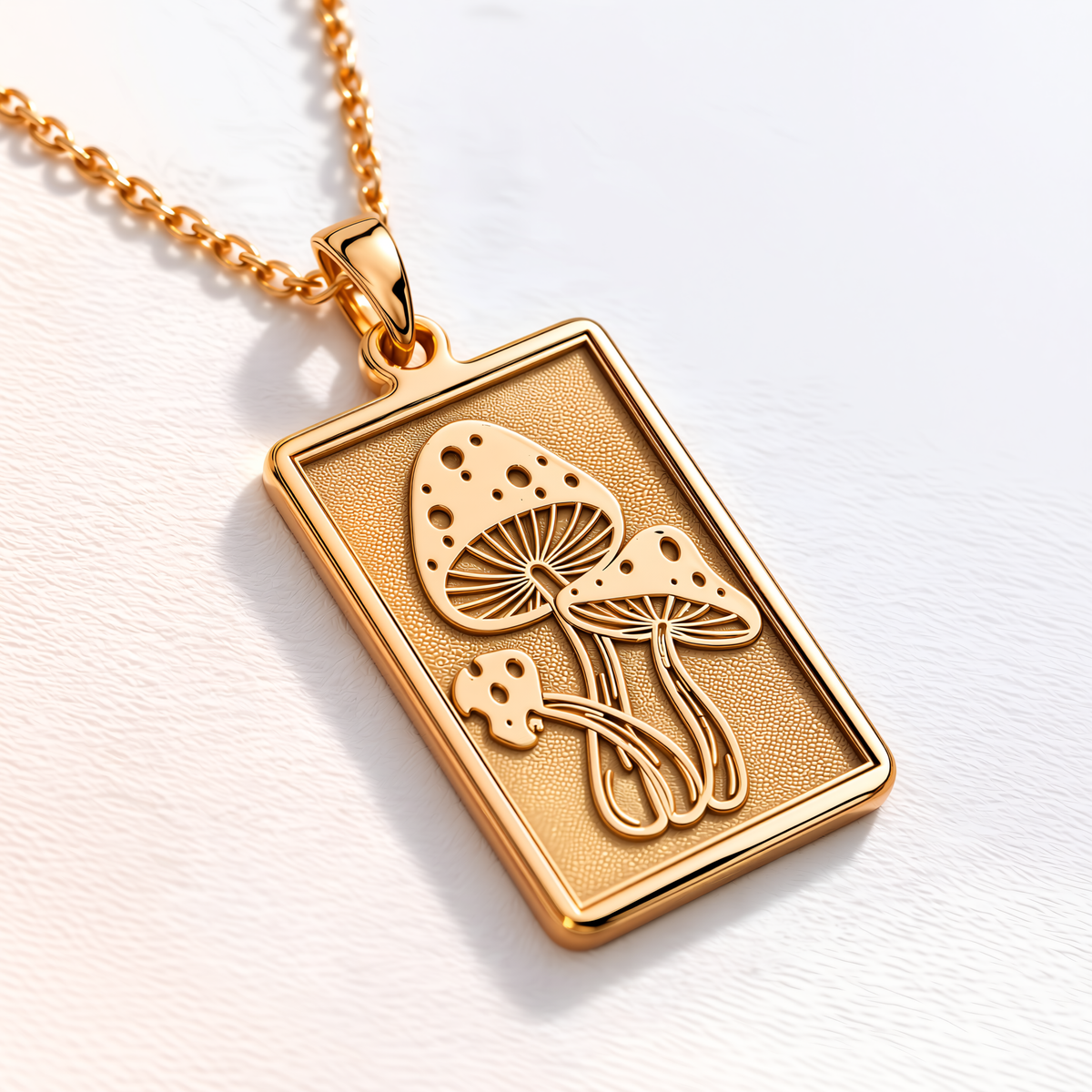 Psychedelic Mushroom Amulet Necklace - 14K Solid Gold, Left Angle View