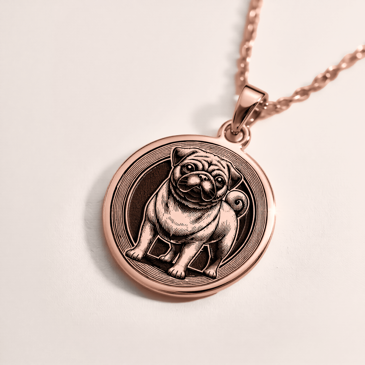 Pug Dog Spirit Animal Medallion - 14K Rose Gold Plated