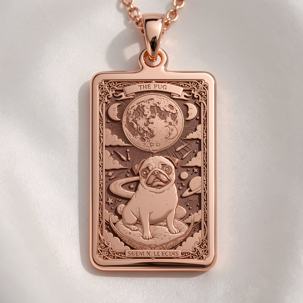 Pug Tarot Dog Mom Charm Pendant - 14K Rose Gold Plated