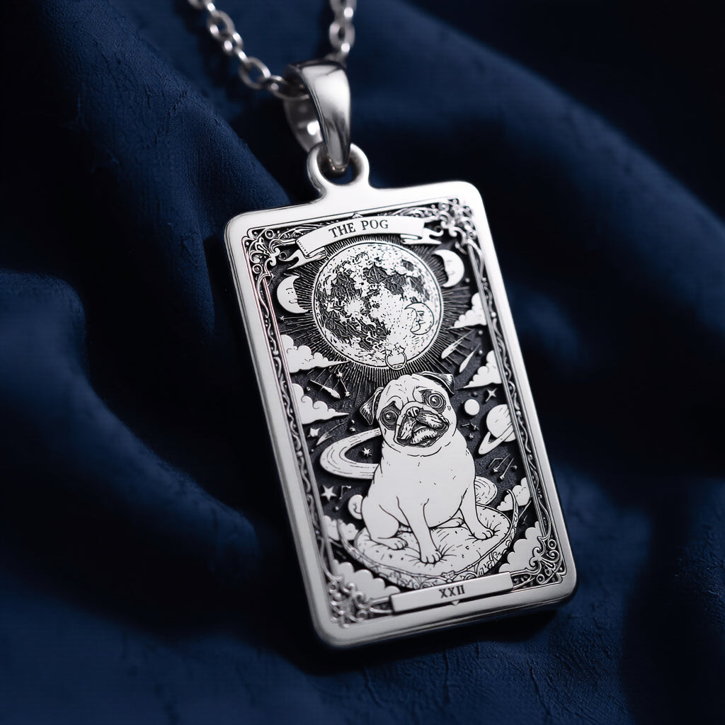 Pug Tarot Dog Mom Charm Pendant - 925 Sterling Silver