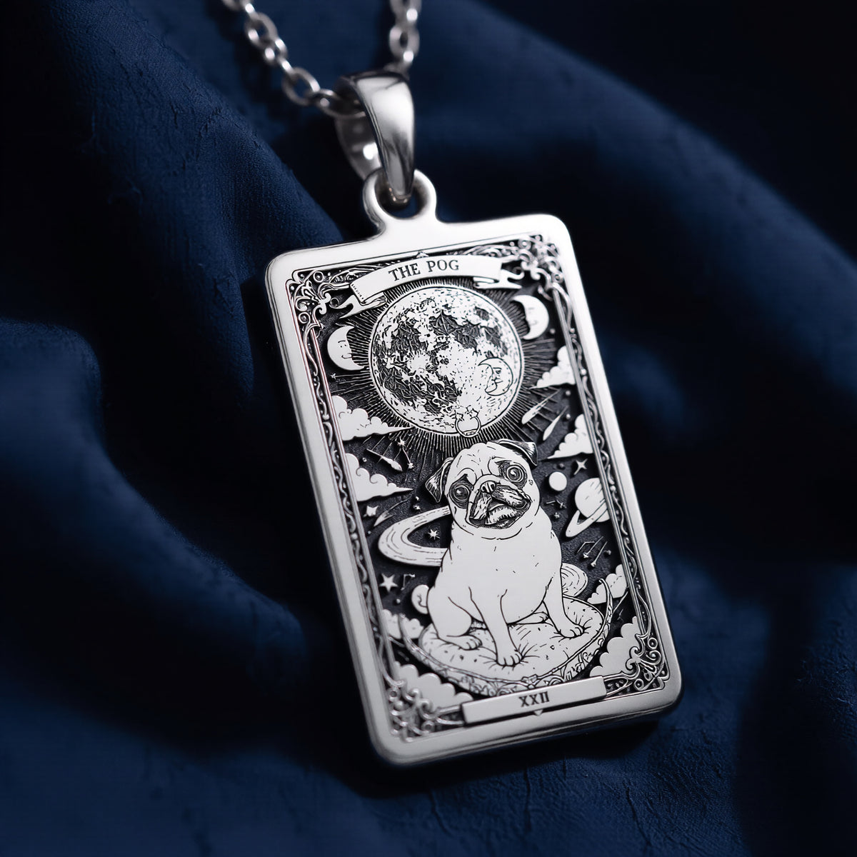 Pug Tarot Dog Mom Charm Pendant - 925 Sterling Silver