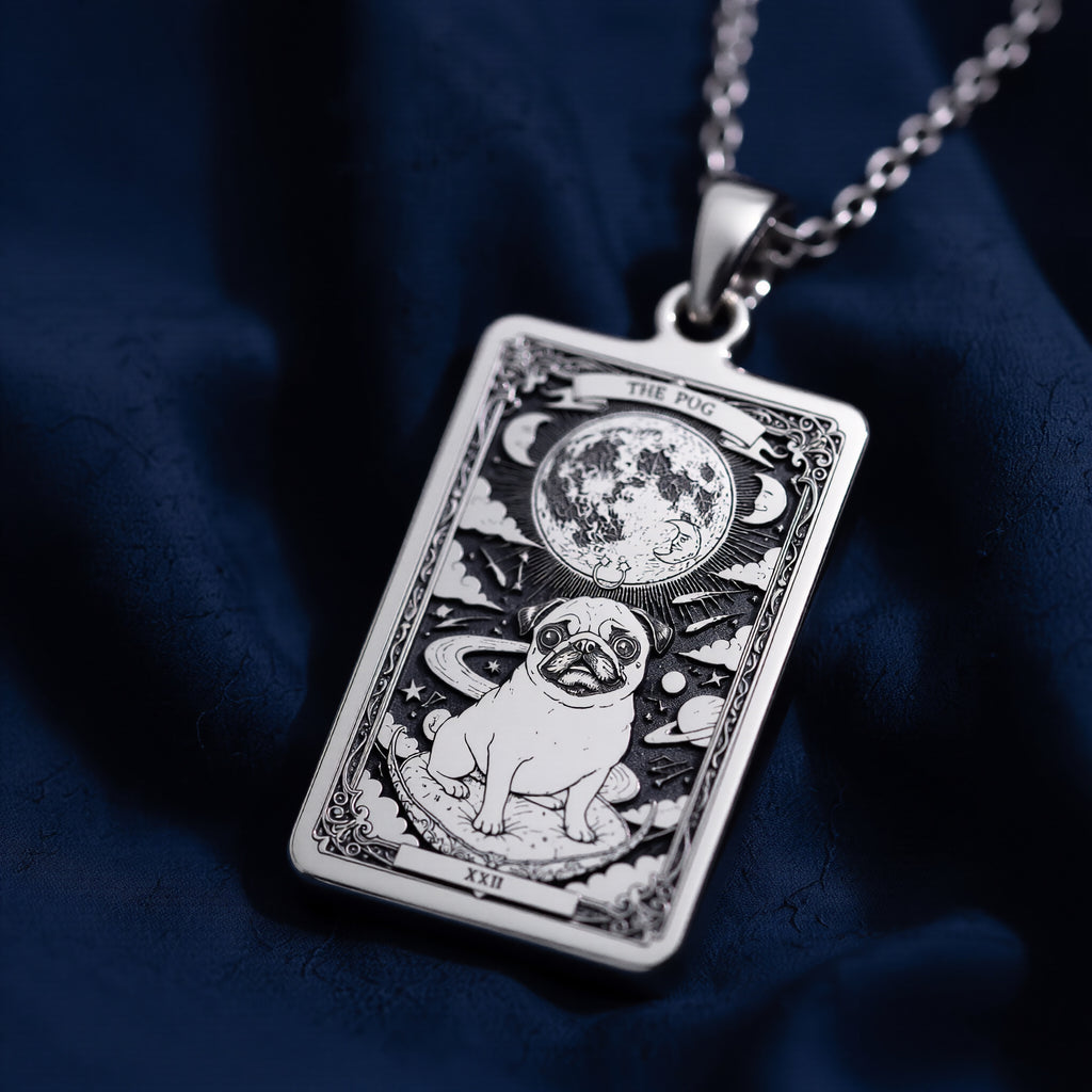Pug Tarot Dog Mom Charm Pendant - 925 Sterling Silver