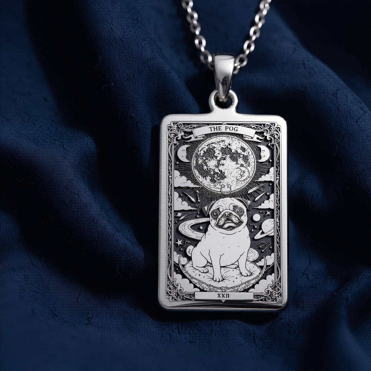 Pug Tarot Dog Mom Charm Pendant - 925 Sterling Silver