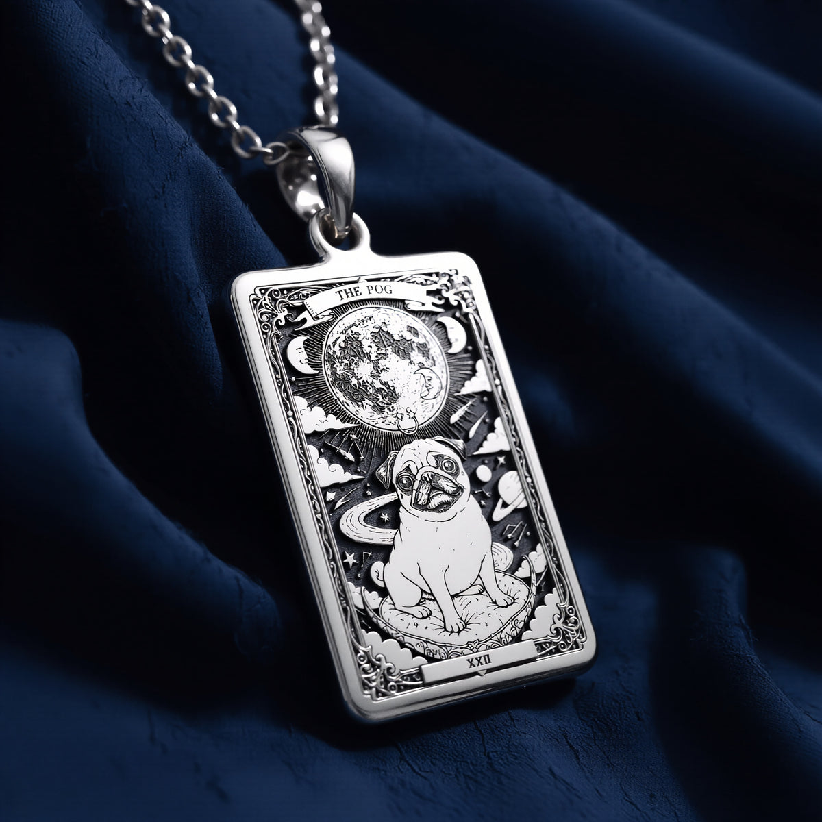 A striking 925 sterling silver Pug charm. The art shows the celestial Pug, a meaningful piece of jewelry for a pet owner. - View 6