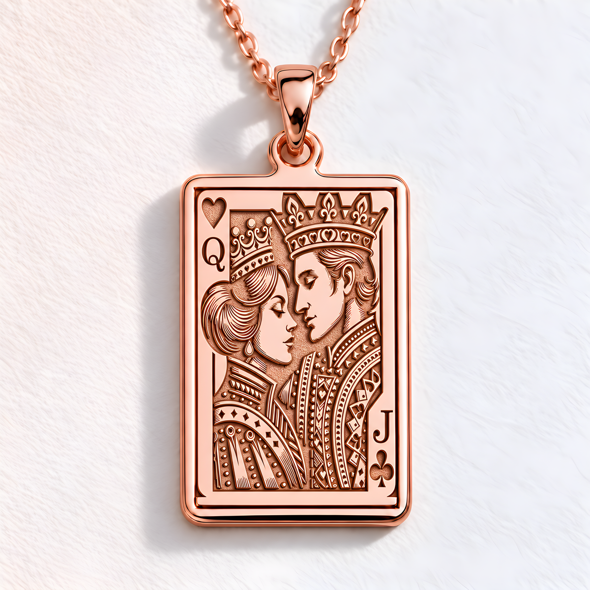 Queen & Jack Playing Card Couple Pendant - 14K Rose Gold Plated