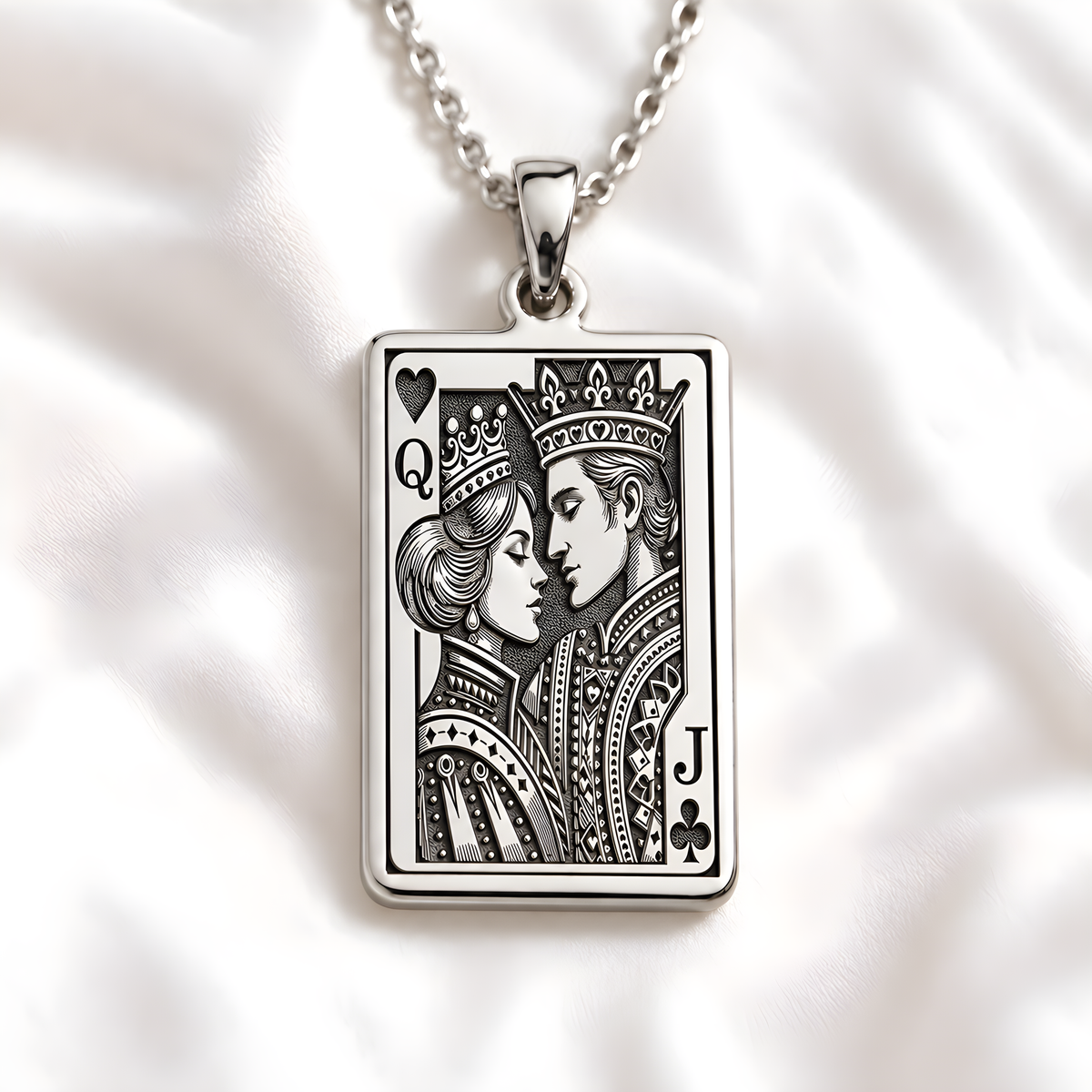 Queen & Jack Playing Card Couple Pendant - 925 Sterling Silver