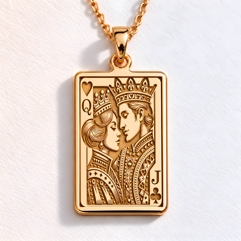 Jack of Clubs and queen of hearts chain, real gold Playing card couple card necklace, Couple playing card gift, Solid Gold Couple Card Gift, Gift for her, Gift for him, Gift for lovers, gift for lovers , Couple charm pendant. Valet and queen chain