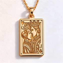 Jack of Clubs and queen of hearts chain, real gold Playing card couple card necklace, Couple playing card gift, Solid Gold Couple Card Gift, Gift for her, Gift for him, Gift for lovers, gift for lovers , Couple charm pendant. Valet and queen chain