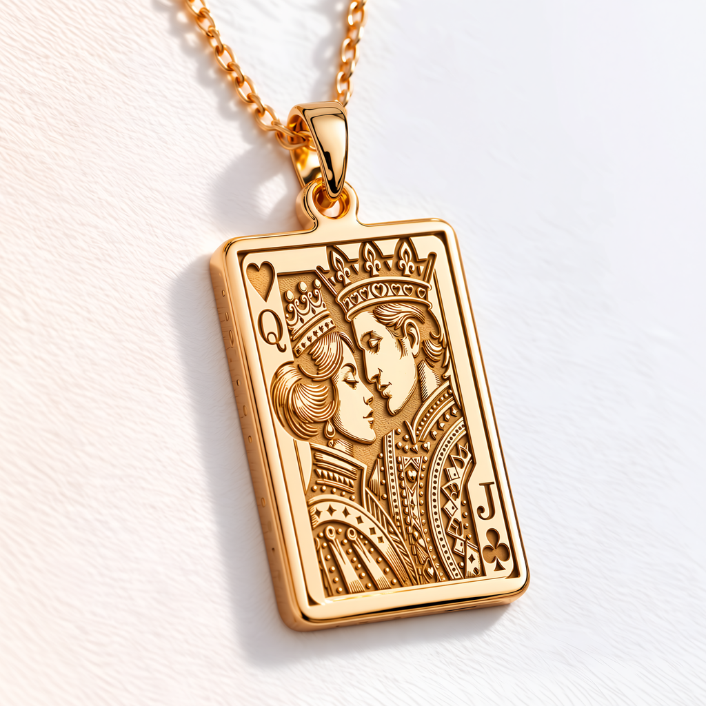 Queen & Jack Romantic Couple Charm - 14K Solid Gold, Left Angle View